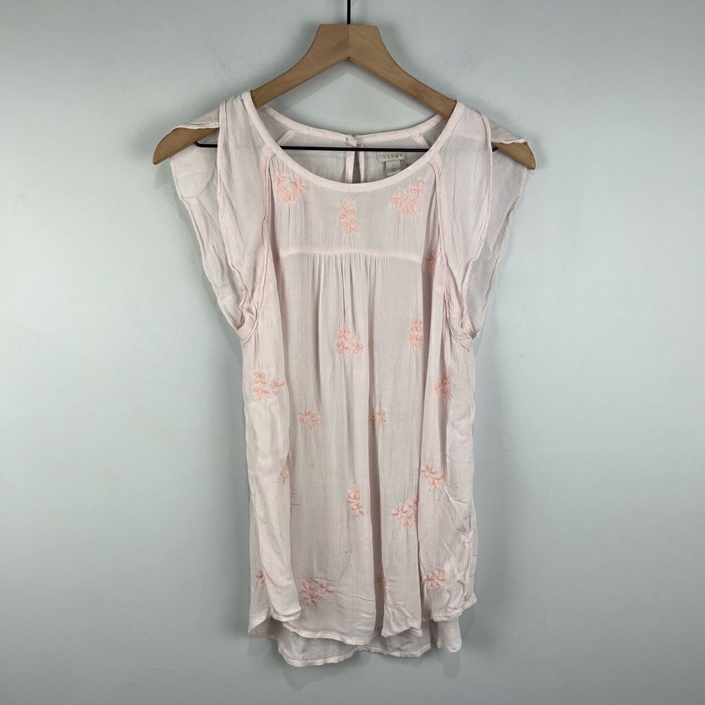 Hinge Light Pink Embroidered Floral Sleeveless Blouse S